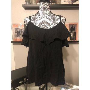 Cold Shoulder Black Ruffle Top Large